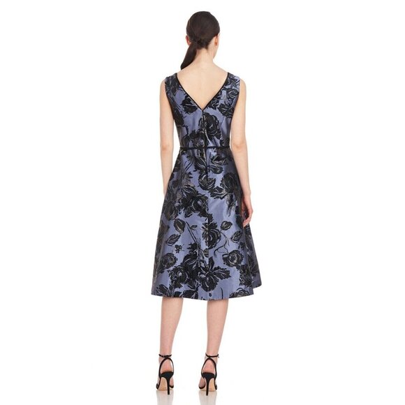 Kay Unger Peony metallic jacquard Jackie Midi Dress Size 2 - Picture 4 of 12